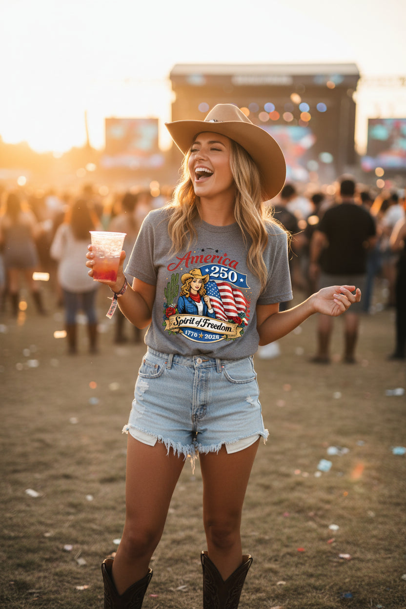 spirit of freedom cowgirl heather grey front | land of the free