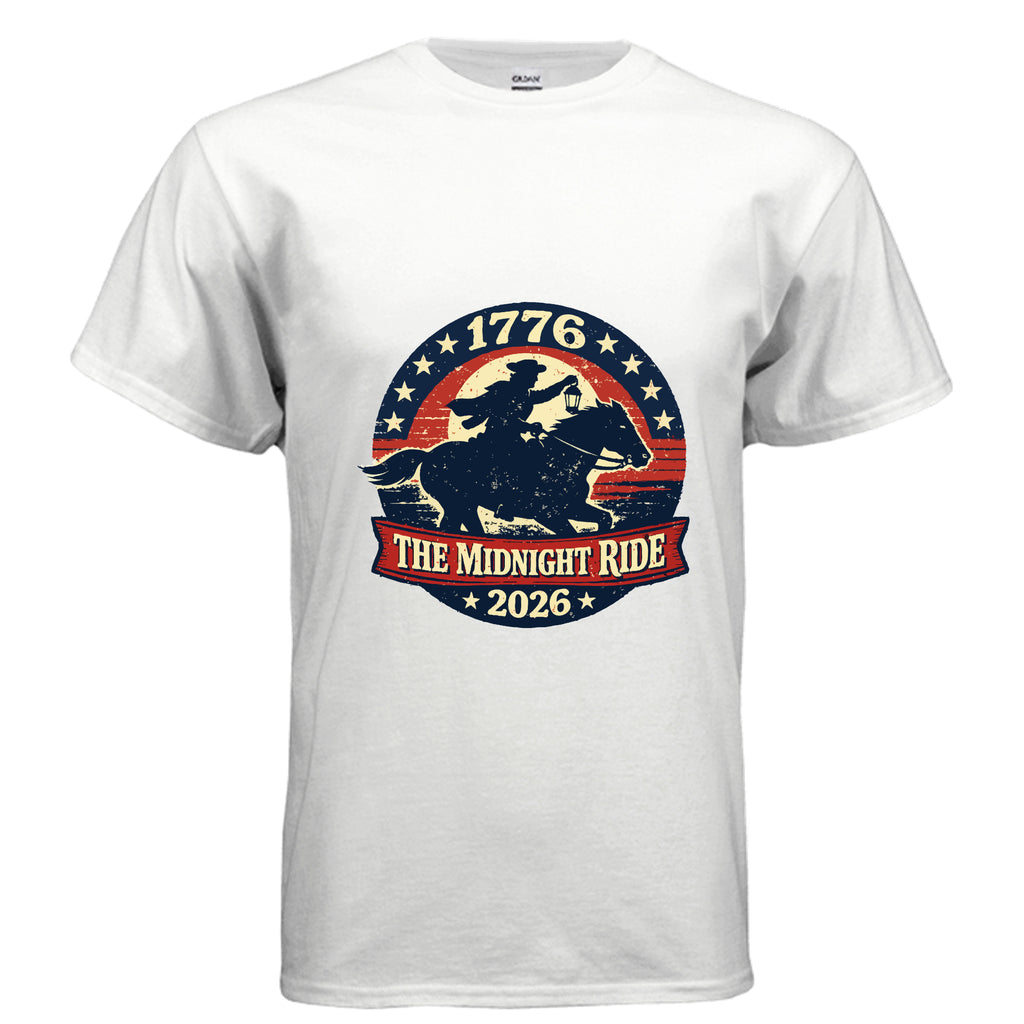 Midnight Ride Men's patriotic t-shirt inspired by the American Revolution and the spirit of 1776