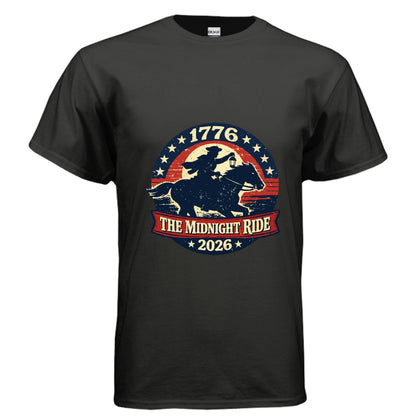 Midnight Ride Men's patriotic t-shirt inspired by the American Revolution and the spirit of 1776BLACK - G500 - FRONT