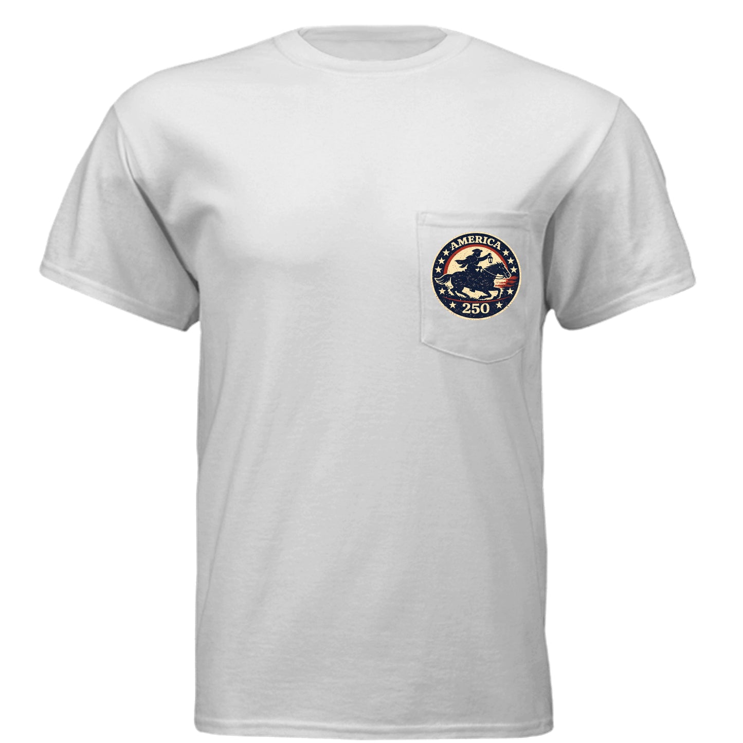 Midnight Ride 1776 Men's t-shirt with vintage Revolutionary War inspired design honoring American history front white | land of the free 250