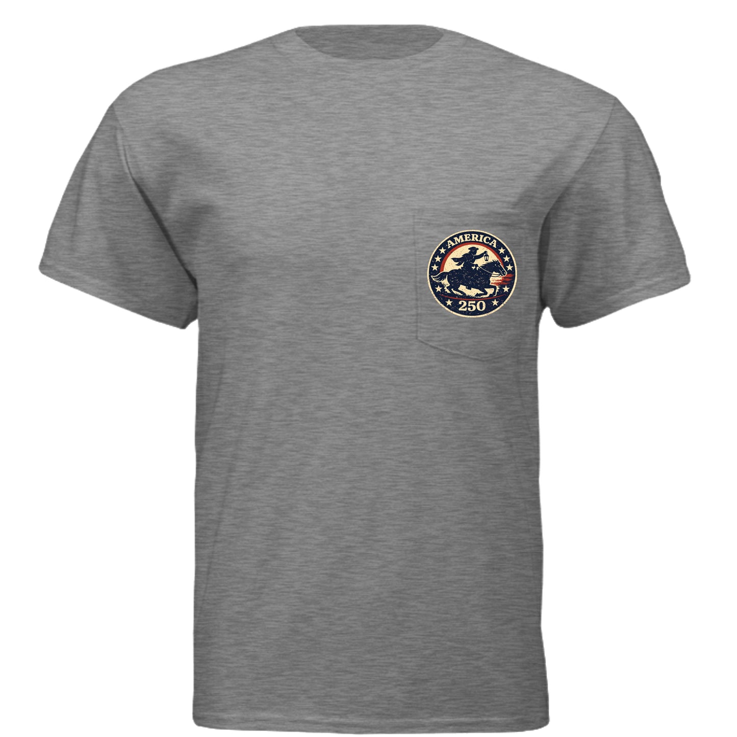 Midnight Ride 1776 Men's t-shirt with vintage Revolutionary War inspired design honoring American history front heather grey | land of the free 250
