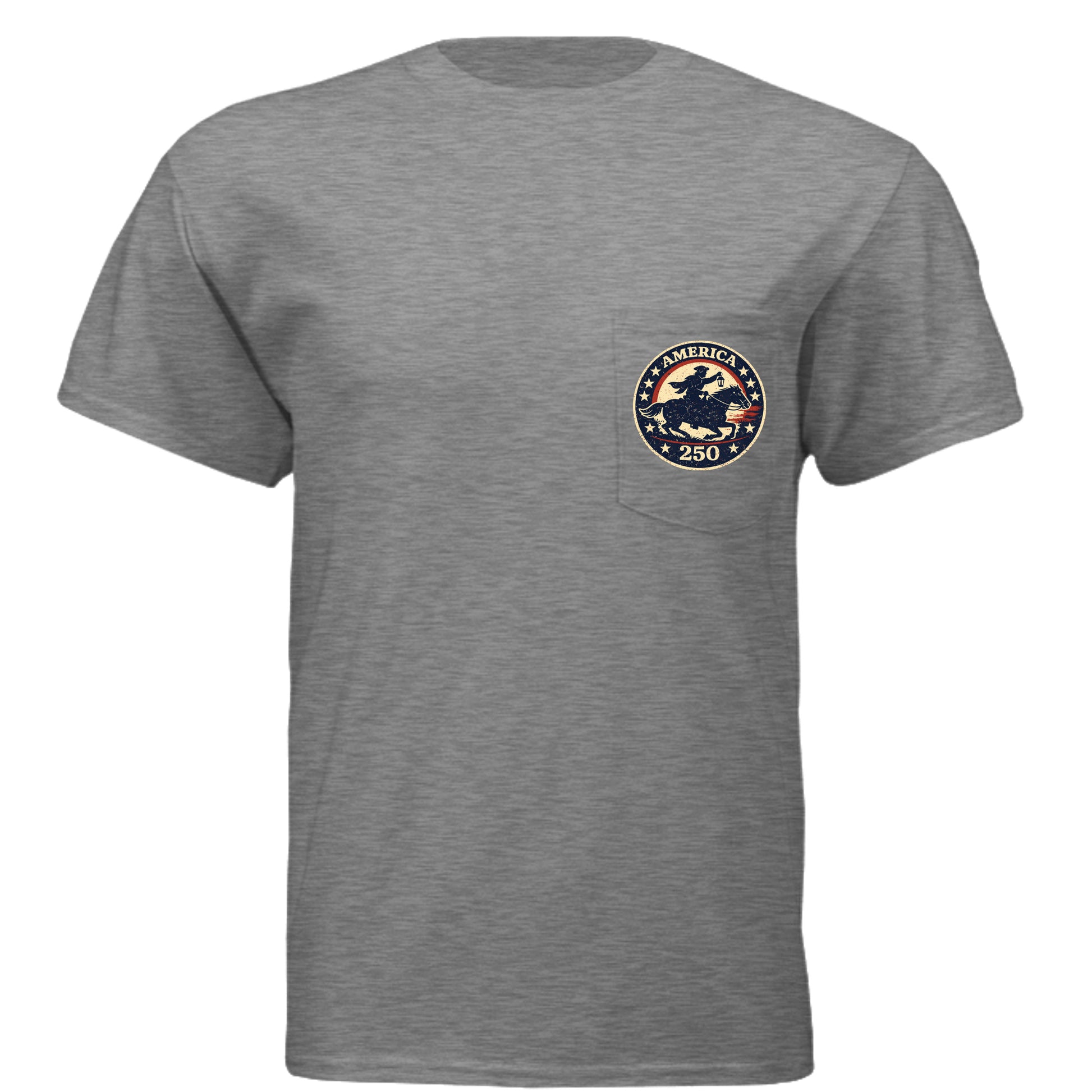 Midnight Ride 1776 Men's t-shirt with vintage Revolutionary War inspired design honoring American history front heather grey | land of the free 250