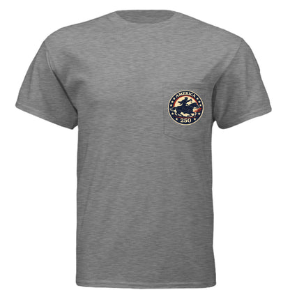 Midnight Ride 1776 Men's t-shirt with vintage Revolutionary War inspired design honoring American history front heather grey | land of the free 250