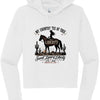 Women's white patriotic cropped hoodie with vintage Western cowboy graphic reading My Country Tis of Thee Sweet Land of Liberty America 250 1776 2026
