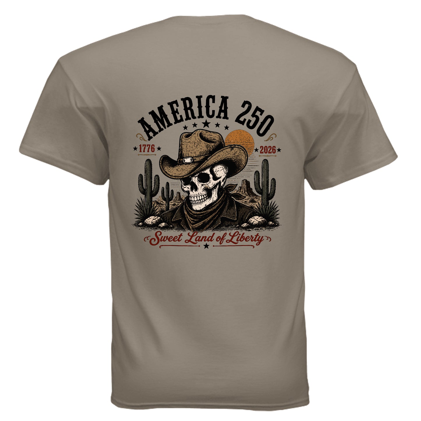America 250 tan tshirt cowboy skull 1776 - 2026 skull cowboy hat 