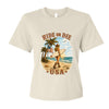 Ride or Die USA coastal cowgirl t-shirt with surfer girl and American flag beach illustration