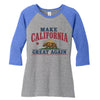 Front: "Make California Great Again women's raglan tee front view with bear flag design"