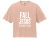 Peachy Fall for Jesus He Never Leaves women's boxy tee, comfort colors garment dyed shirt