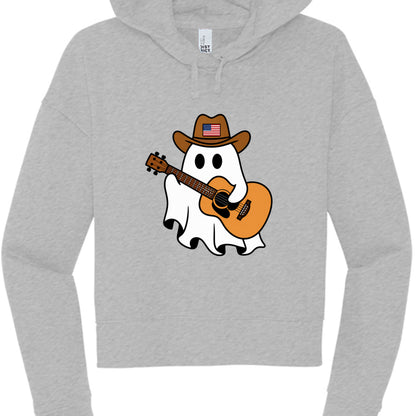 Light Heather Grey - Country Ghost Guitar Cropped Hoodie front view