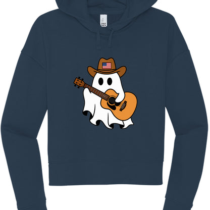 New Navy - Country Ghost Guitar Cropped Hoodie front view