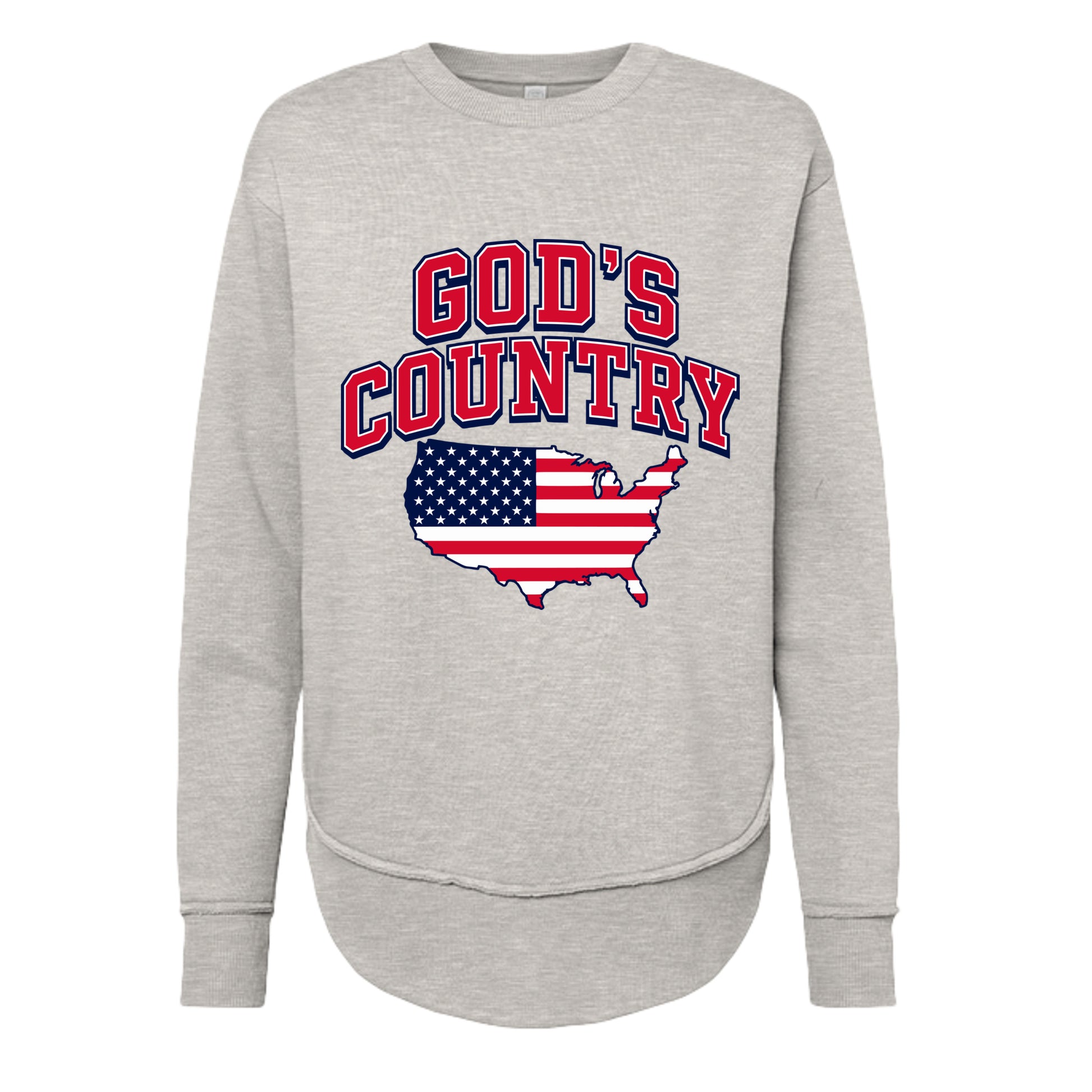 NATURAL HEATHER - "God's Country USA flag graphic oversized weekend fleece sweatshirt"