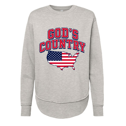 NATURAL HEATHER - "God's Country USA flag graphic oversized weekend fleece sweatshirt"