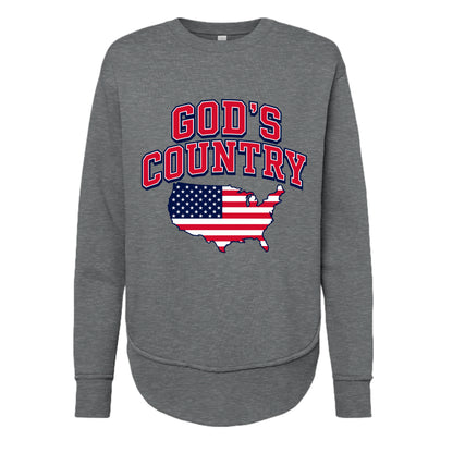 GRANITE HEATHER - "God's Country USA flag graphic oversized weekend fleece sweatshirt"