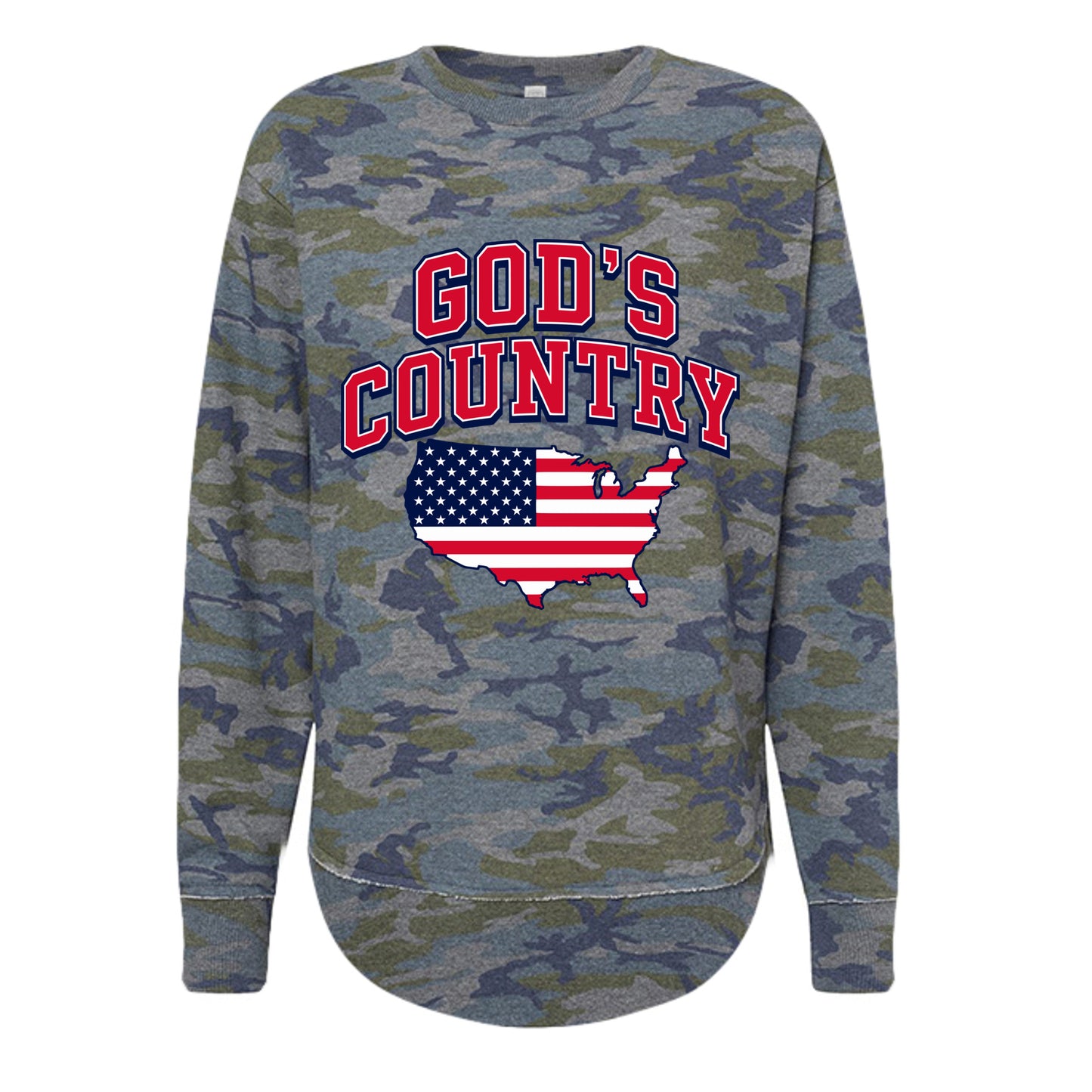 Vintage Camo - "God's Country USA flag graphic oversized weekend fleece sweatshirt"