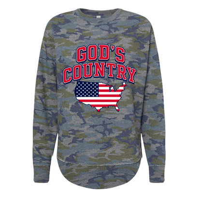 Vintage Camo - "God's Country USA flag graphic oversized weekend fleece sweatshirt"
