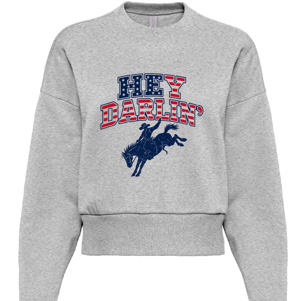 "Hey Darlin western rodeo cropped heavyweight sweatshirt in Heather Gray"