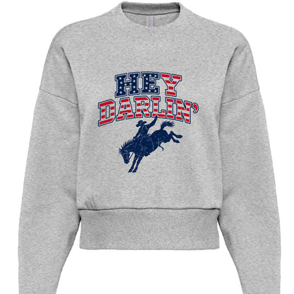 "Hey Darlin western rodeo cropped heavyweight sweatshirt in Heather Gray"