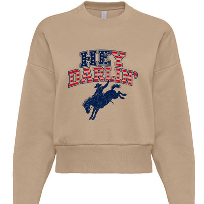"Hey Darlin western rodeo cropped heavyweight sweatshirt in Camel"