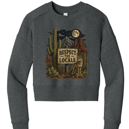 Heathered Charcoal -"Respect The Locals desert coyote cropped crewneck sweatshirt in Heather Grey"