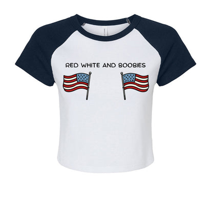 Red Navy and Boobies patriotic cropped raglan shirt front