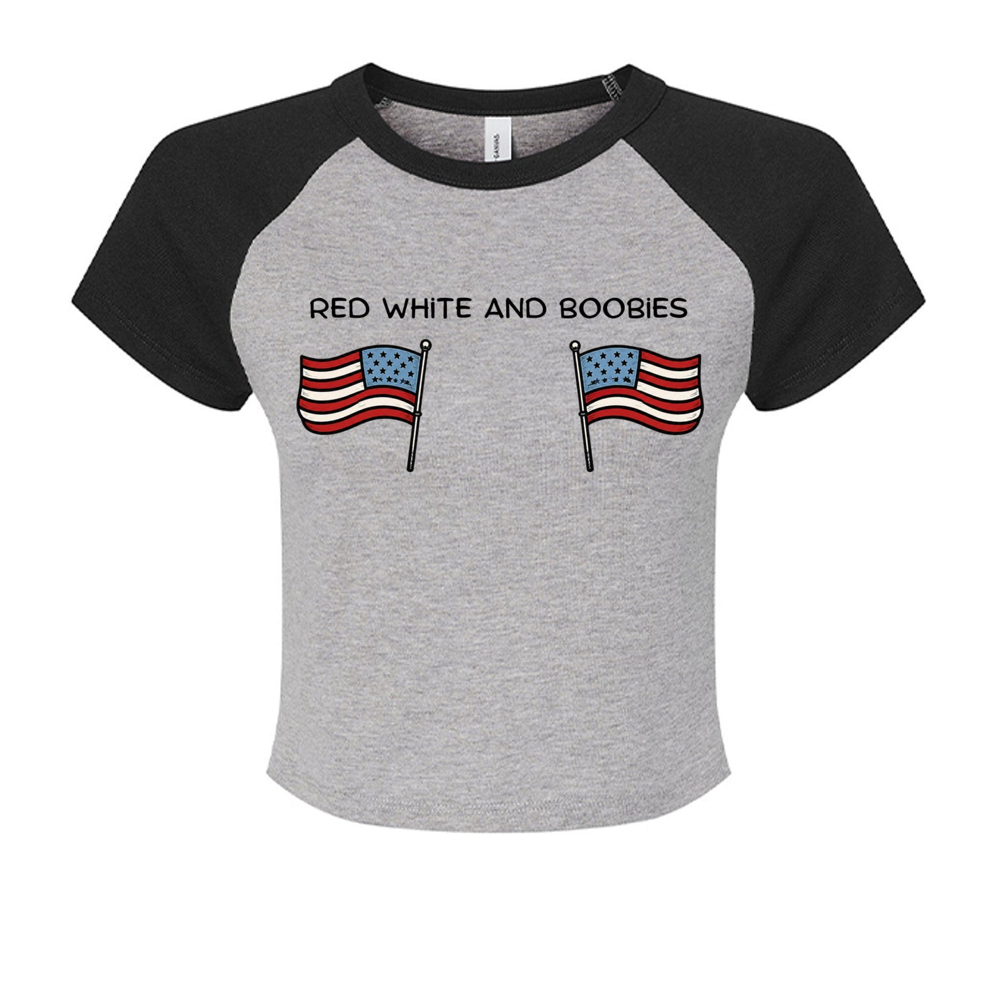 ATH HTHR/ BLACKRed White and Boobies patriotic cropped raglan shirt front