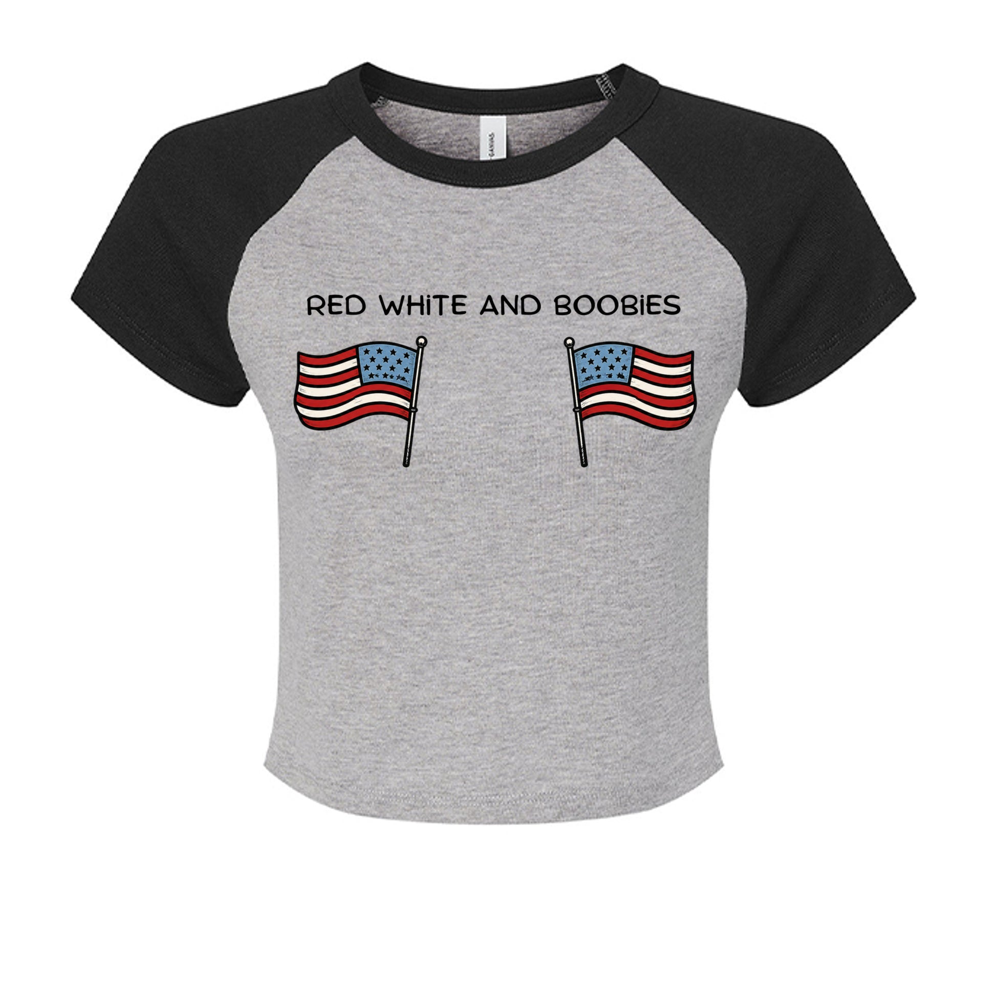 ATH HTHR/ BLACKRed White and Boobies patriotic cropped raglan shirt front