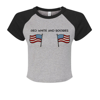 ATH HTHR/ BLACKRed White and Boobies patriotic cropped raglan shirt front