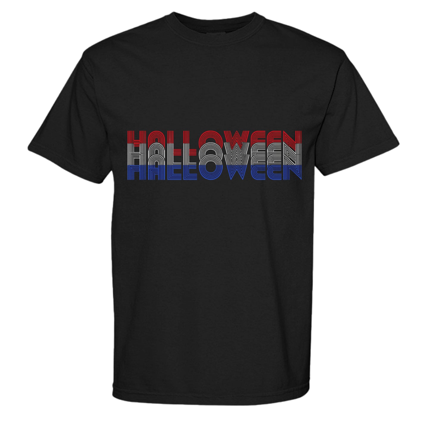 BLACK - Halloween red white blue retro graphic t-shirt front view