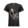 BLACK -"Skeleton Rip skull flag heart graphic t-shirt in [color] front view"
