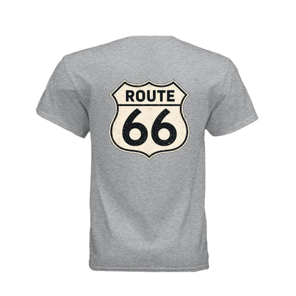 "Route 66 graphic t-shirt in sport grey  back view"