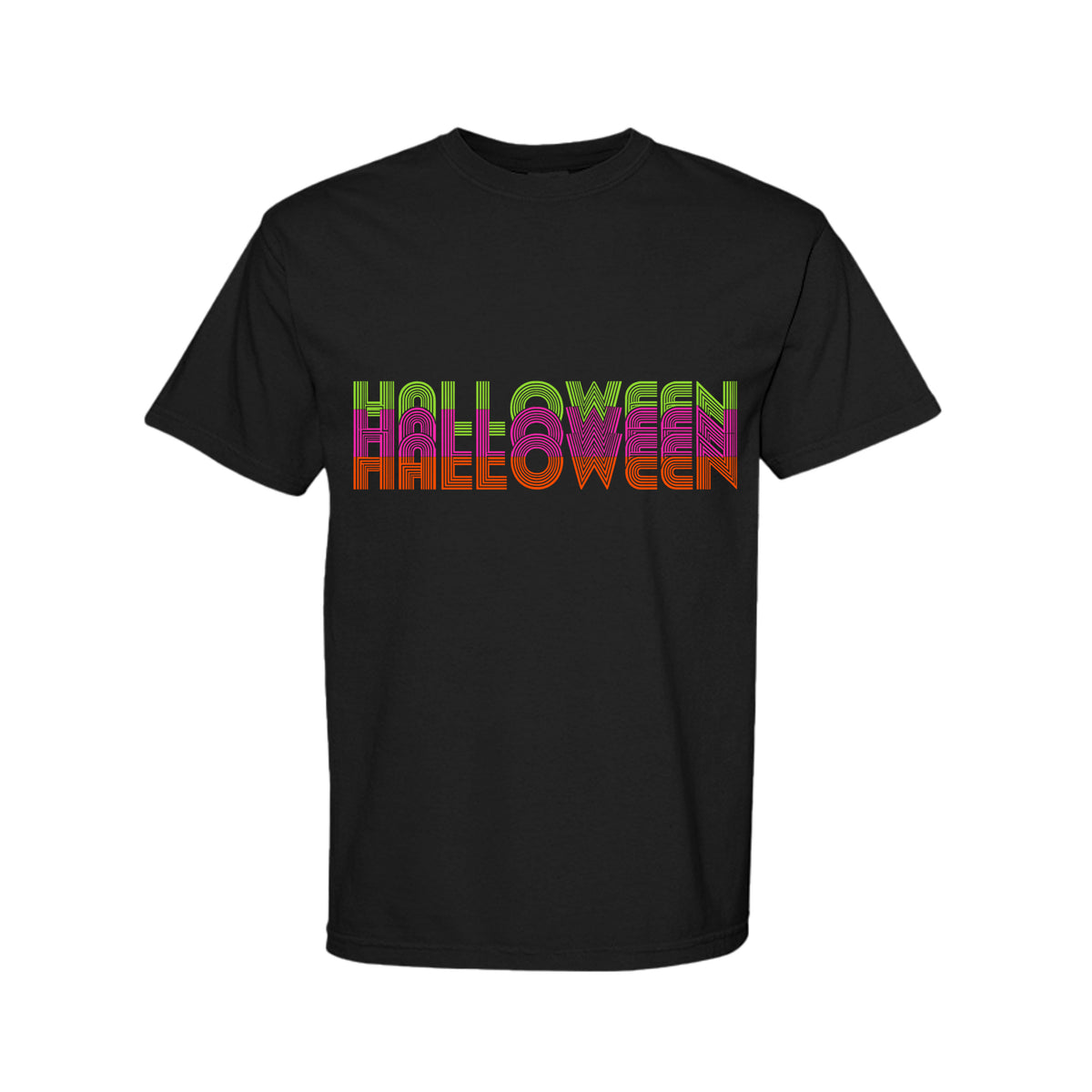 black retro stacked halloween tee shirt