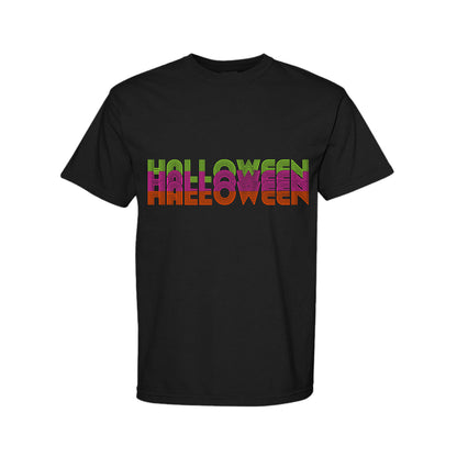 black retro stacked halloween tee shirt