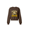 Product flats: "I Beg Your Pardon retro country graphic crewneck sweatshirt in brown front view"