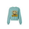 Product flats: "I Beg Your Pardon retro country graphic crewneck sweatshirt in teal front view"