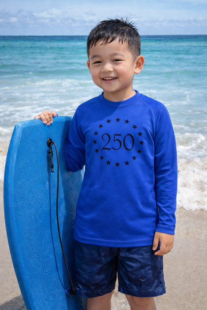 kids betsy 250 rashguard blue front | land of the free 250